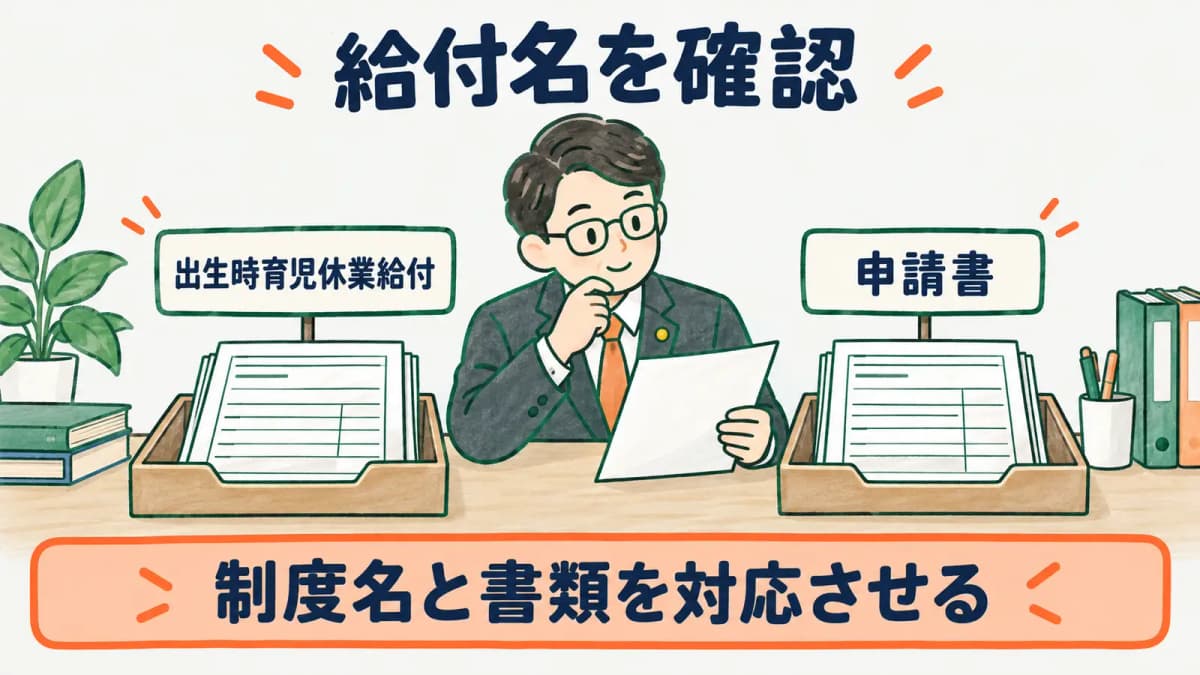 出生時育児休業給付金の名称と対象を分けて確認する図