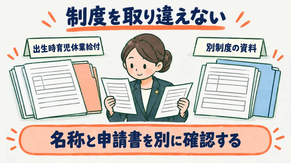 出生時育児休業給付金と別の育児関連給付を取り違えないための図