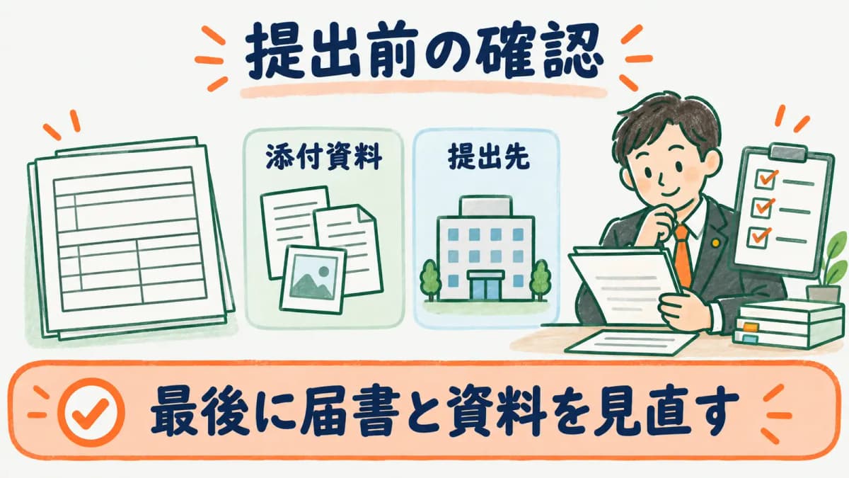 育児休業等終了時報酬月額変更届の提出前に届書と資料を確認する図