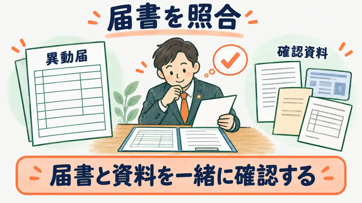 被扶養者異動届の項目を確認資料と照合する図