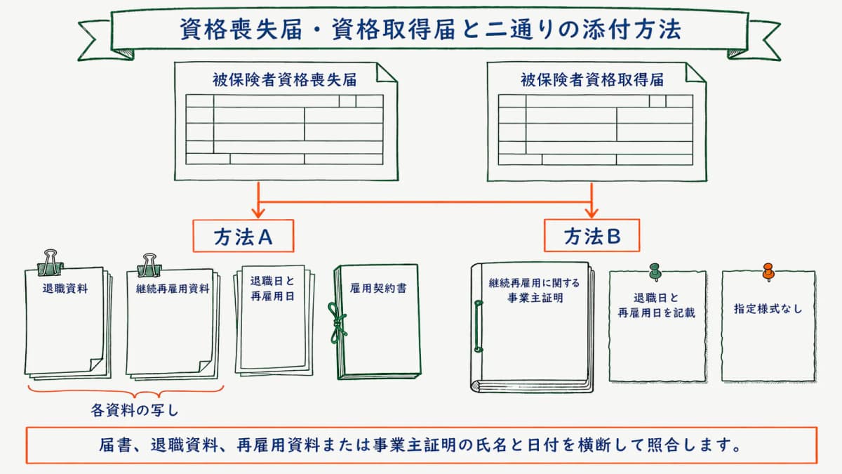 資格喪失届・資格取得届と二通りの添付方法