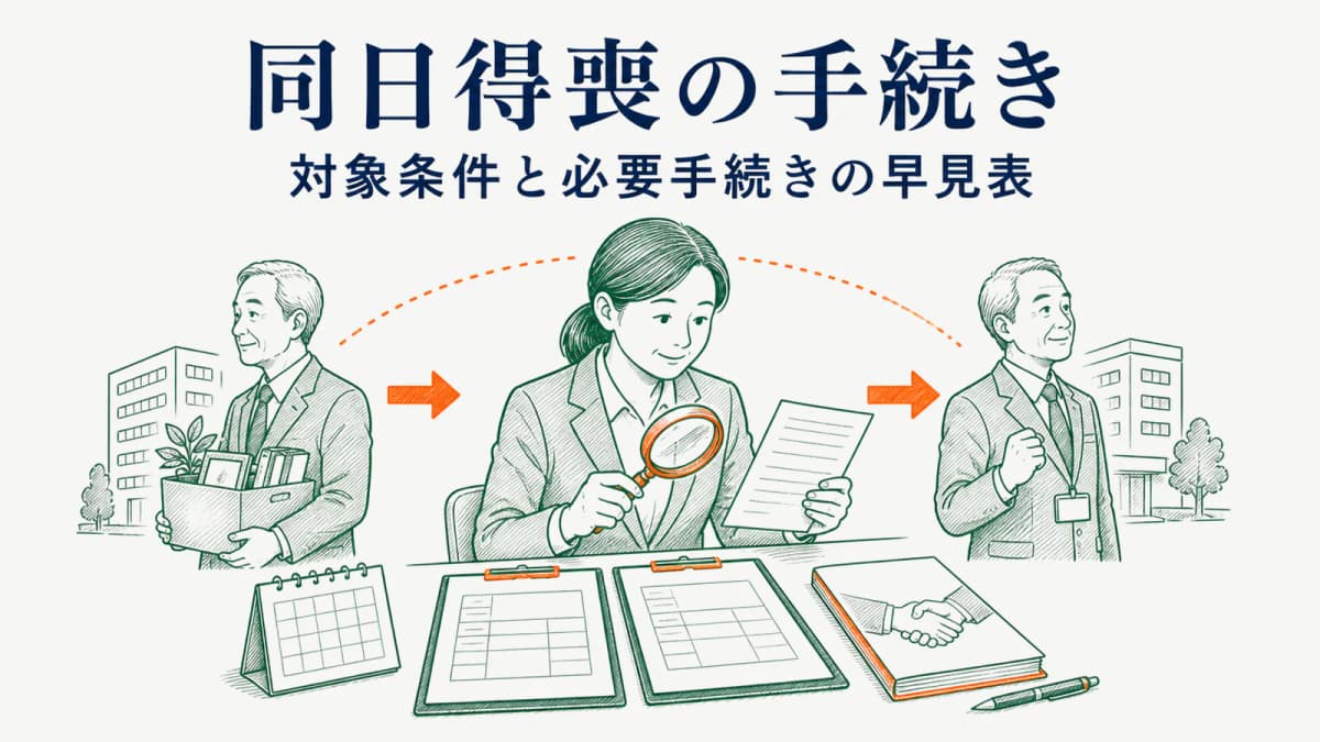同日得喪の手続き|60歳以上の継続再雇用と添付書類