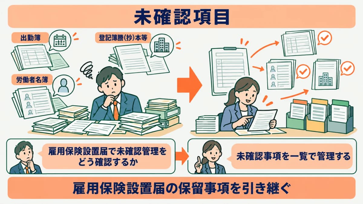未確認項目を手続き別に一覧化する表