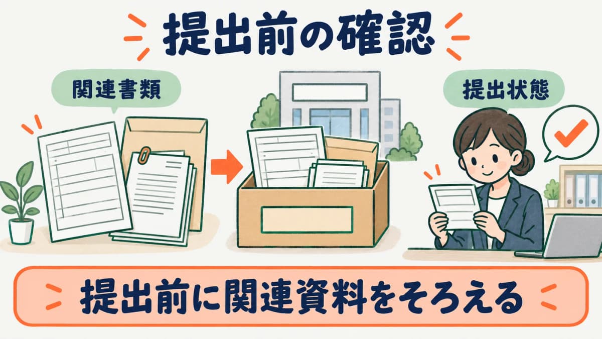 被保険者転勤届の提出前に関連書類と提出状態を確認する図