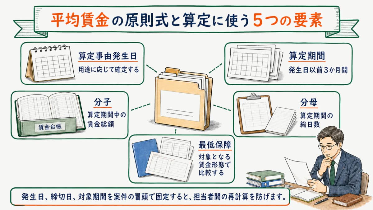 平均賃金の原則式と算定に使う5つの要素
