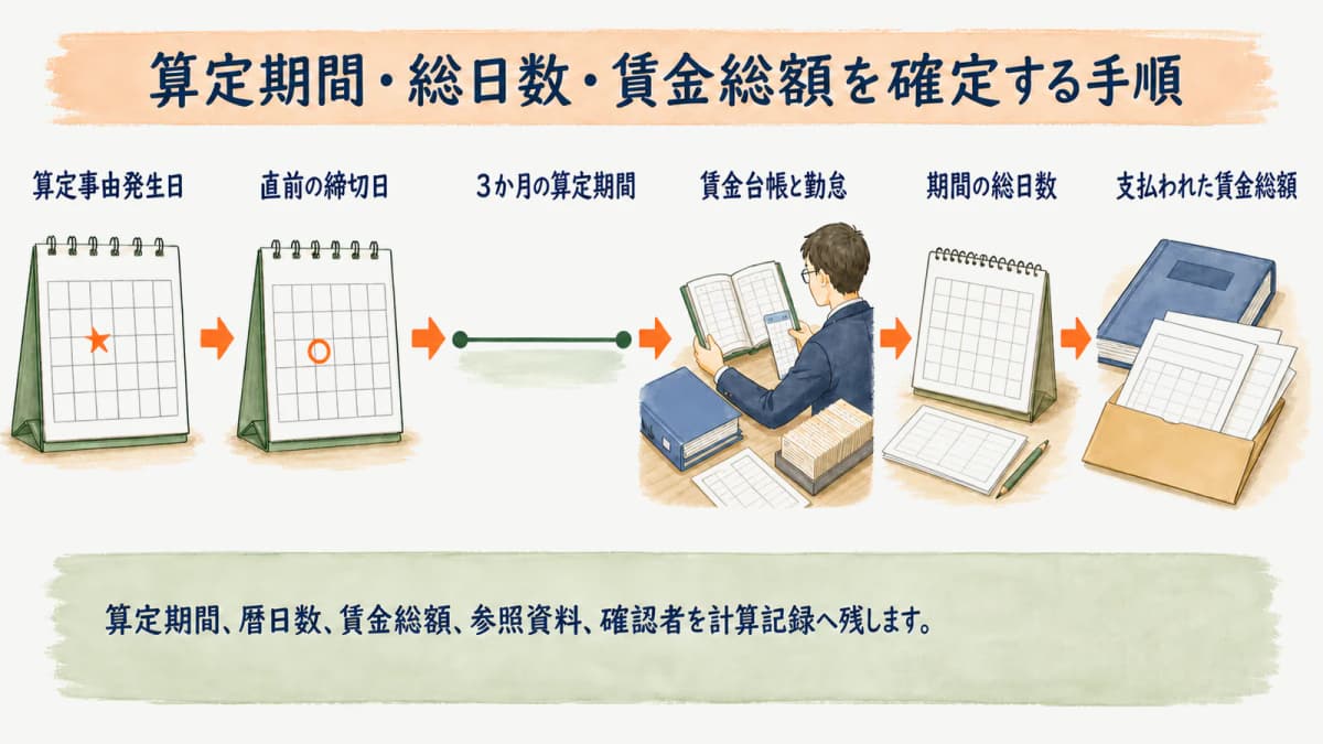 算定期間・総日数・賃金総額を確定する手順