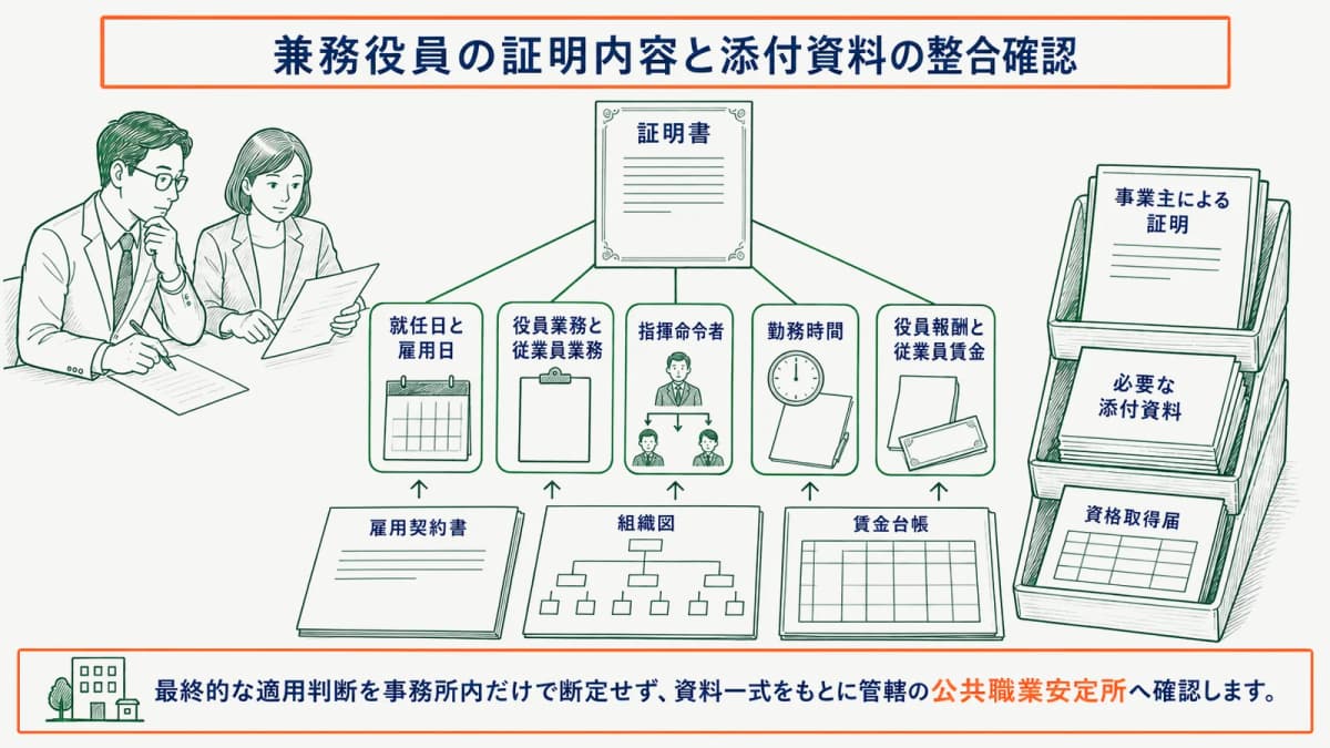 兼務役員の証明内容と添付資料の整合確認
