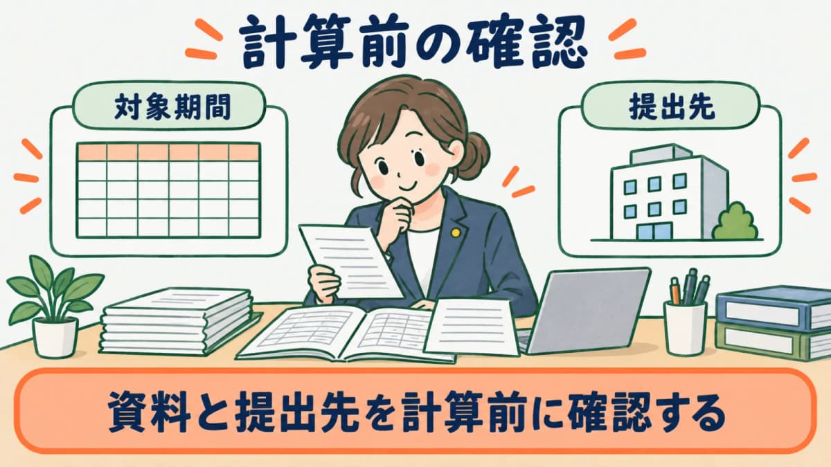 成立時の概算保険料申告書で計算と提出前の項目を確認する図