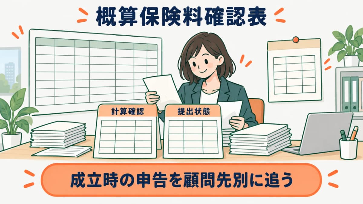 顧問先別の概算保険料確認表で賃金資料と提出状態を管理する図