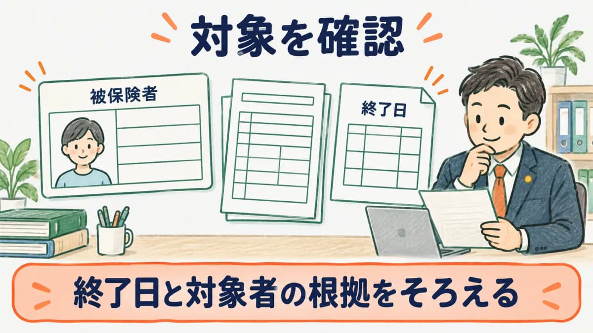 産前産後休業終了時報酬月額変更届で対象者と終了日を確認する図