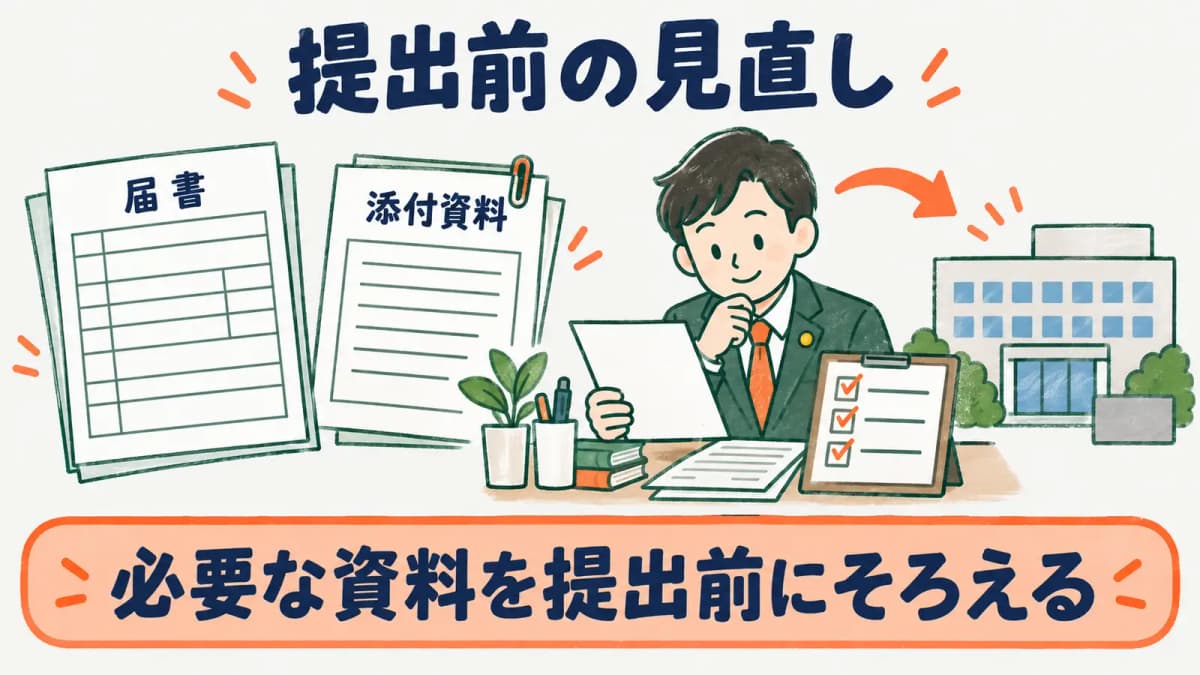 産前産後休業終了時報酬月額変更届の提出前に届書と資料を見直す図