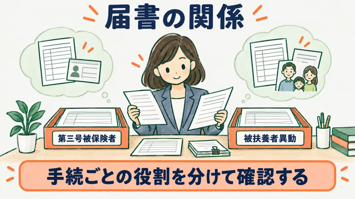 第3号被保険者関係届と被扶養者の異動確認を分ける図