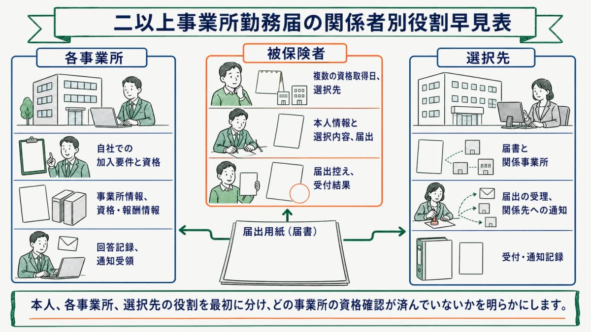 二以上事業所勤務届の関係者別役割早見表