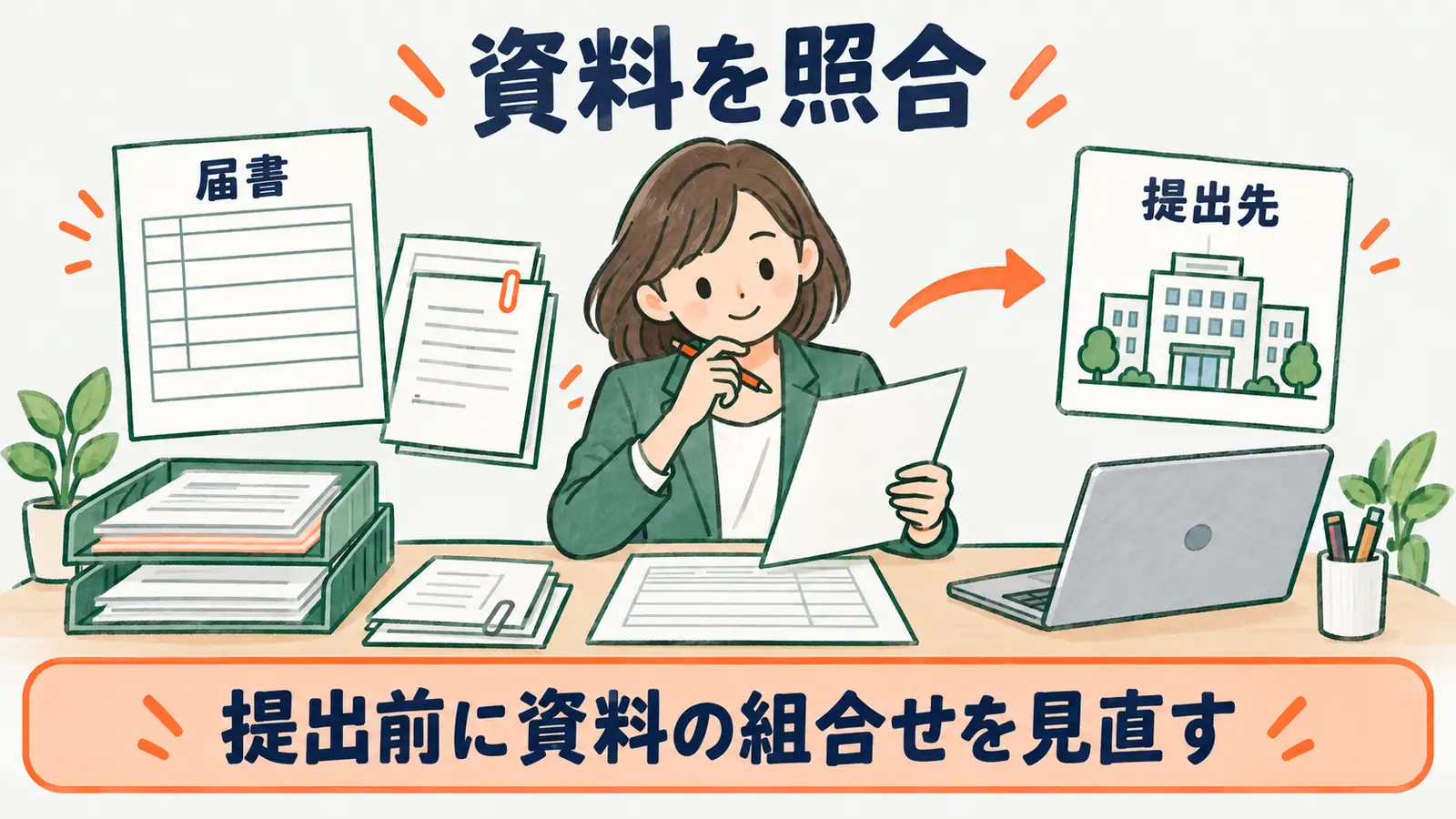 70歳以上被用者該当届の提出前に届書と資料を照合する図