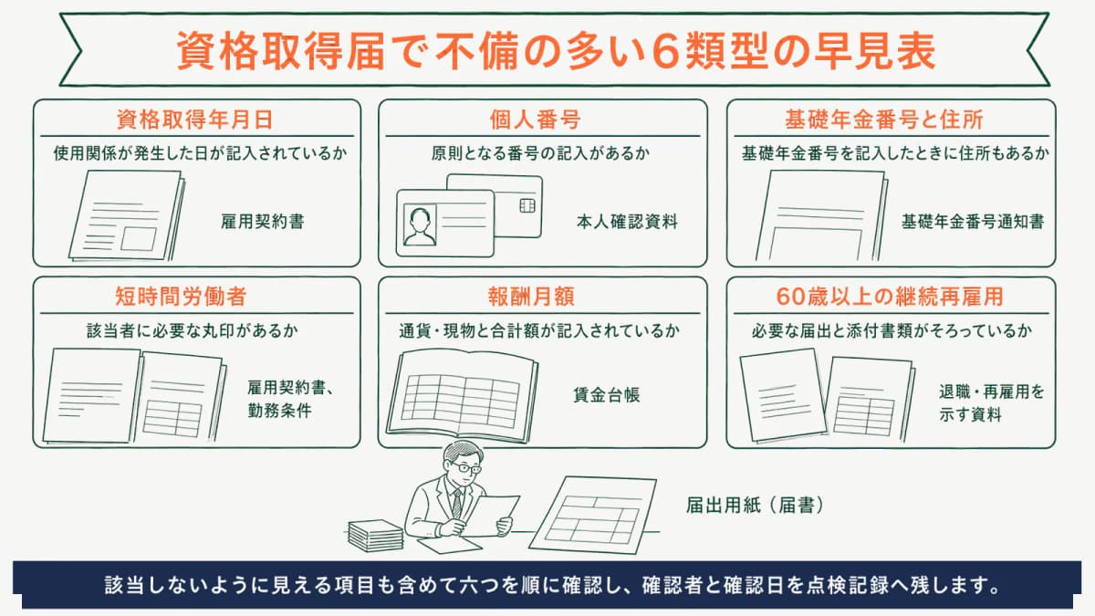資格取得届で不備の多い6類型の早見表