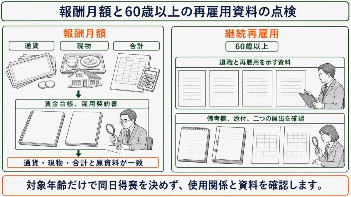 報酬月額と60歳以上の再雇用資料の点検