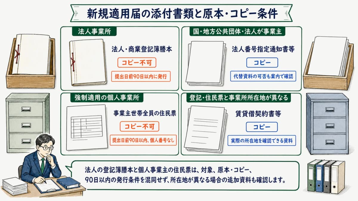 新規適用届の添付書類と原本・コピー条件