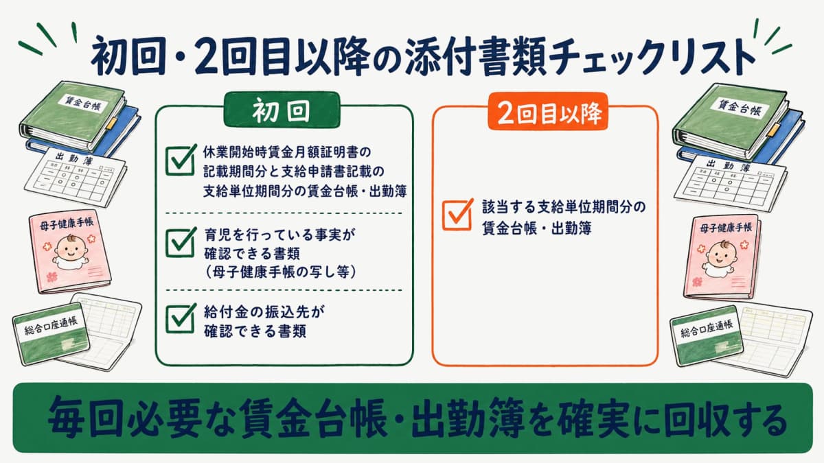育児休業給付金 初回・2回目以降の添付書類チェックリスト
