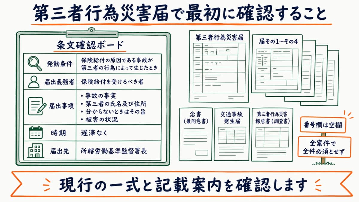 条文の発動条件・届出義務者・届出事項と現行様式を確認する図