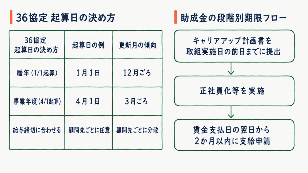 36協定の更新月の分散と助成金の段階別締切