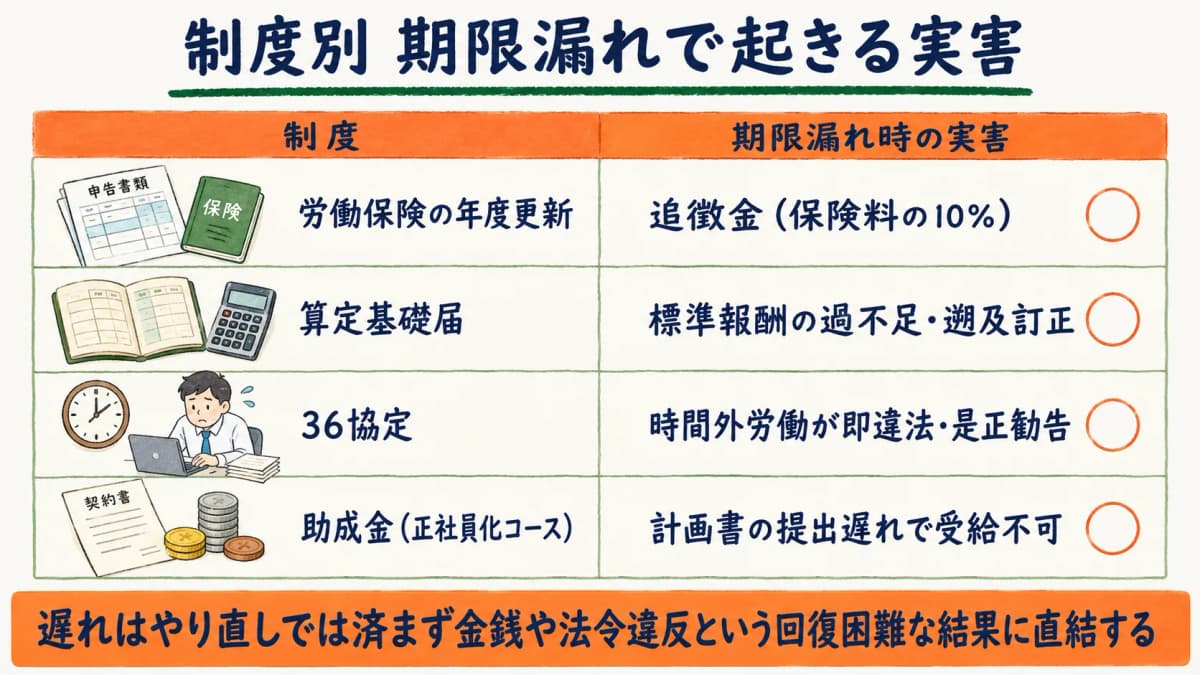 制度別の期限漏れ実害マトリクス