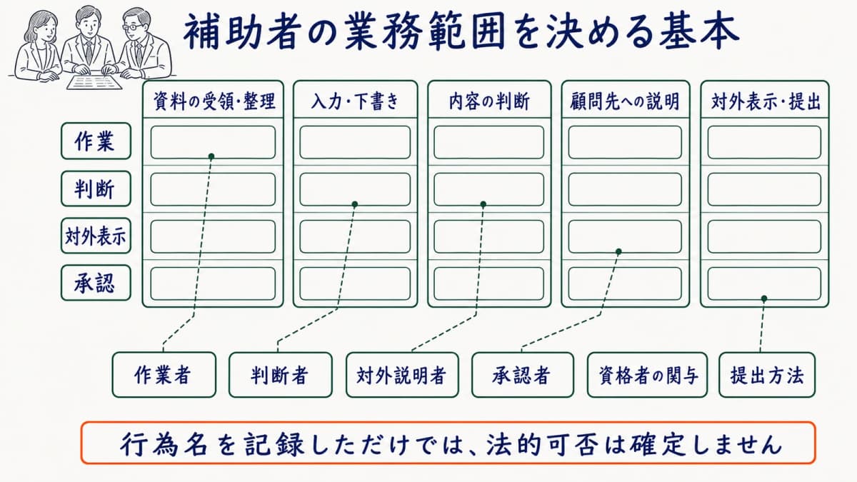 肩書ではなく行為単位で作業と判断を分ける図