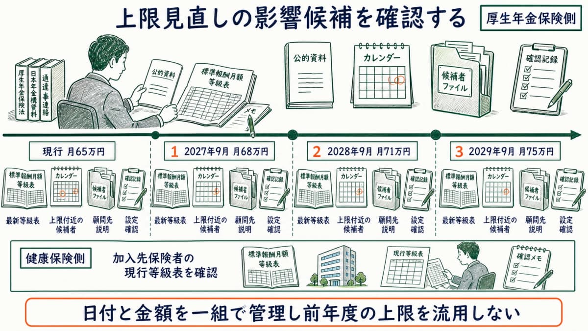 厚生年金保険の標準報酬月額上限を年度別に比較する図