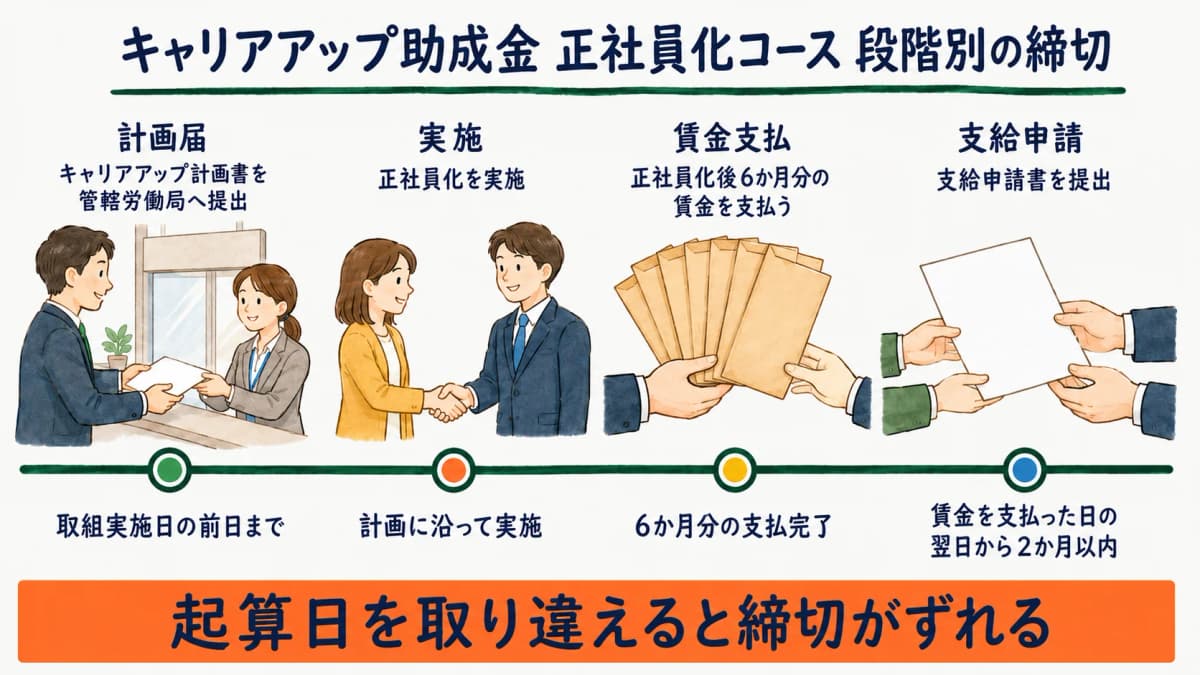 キャリアアップ助成金(正社員化コース)の段階別タイムライン
