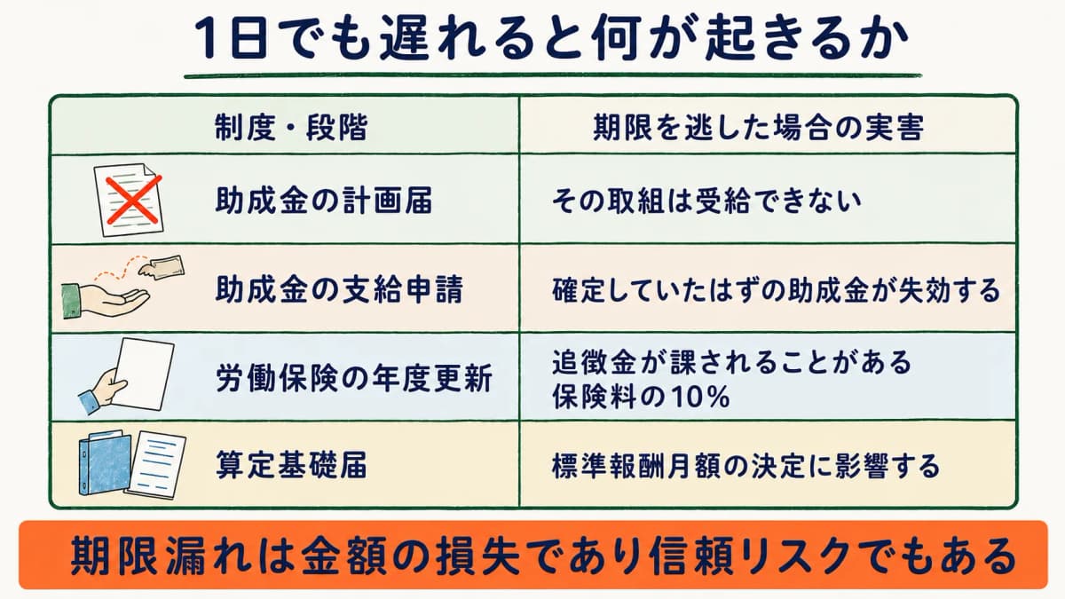 制度・段階別の期限超過リスク一覧