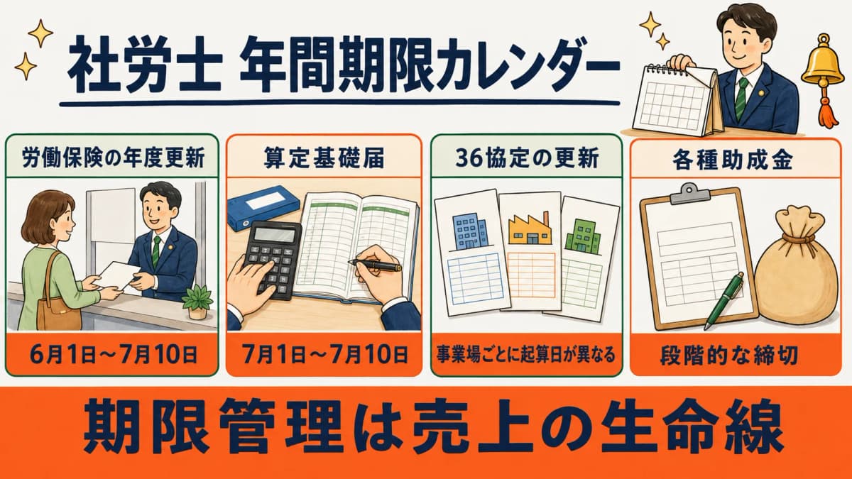 社労士 年間期限カレンダー(初年度で押さえる)