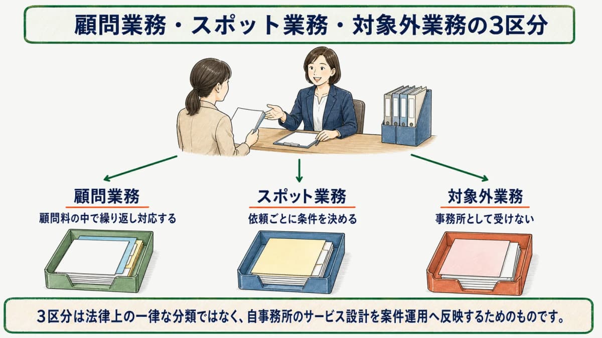 顧問業務・スポット業務・対象外業務の3区分