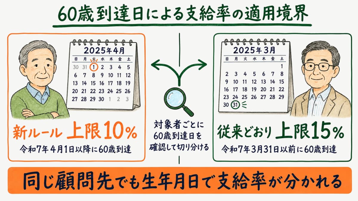 60歳到達日による支給率の適用境界