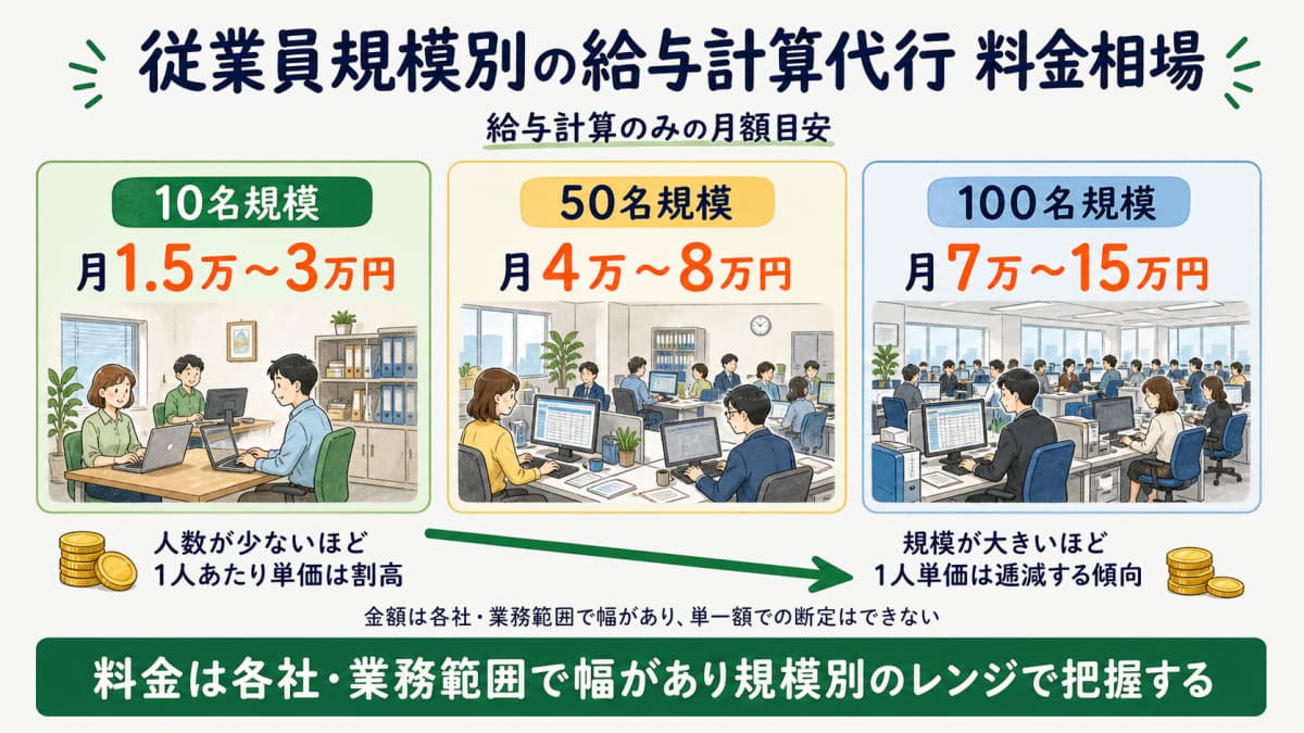 従業員規模別の給与計算代行 料金相場早見表