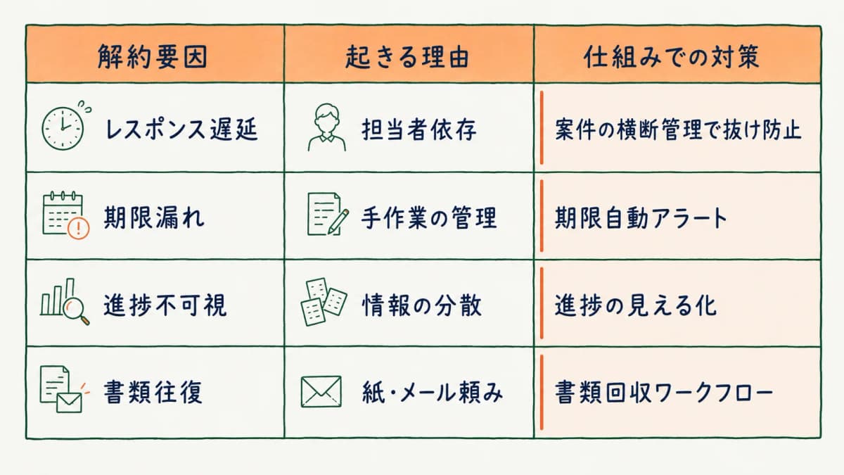 顧問先 解約要因×対策 マトリクス
