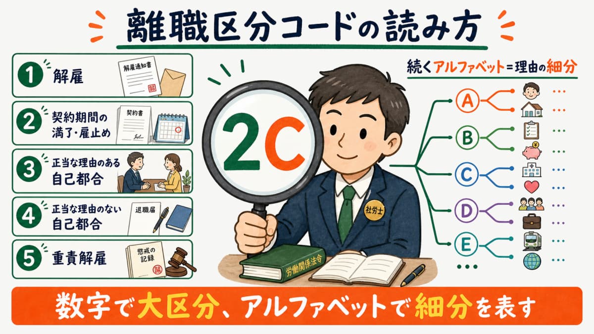 離職区分コードの読み方(数字=離職理由の大区分・アルファベット=細分)