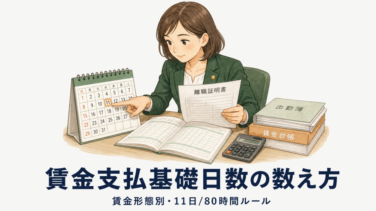 離職証明書の賃金支払基礎日数の数え方|賃金形態別早見表と11日・80時間ルール【2026年版】