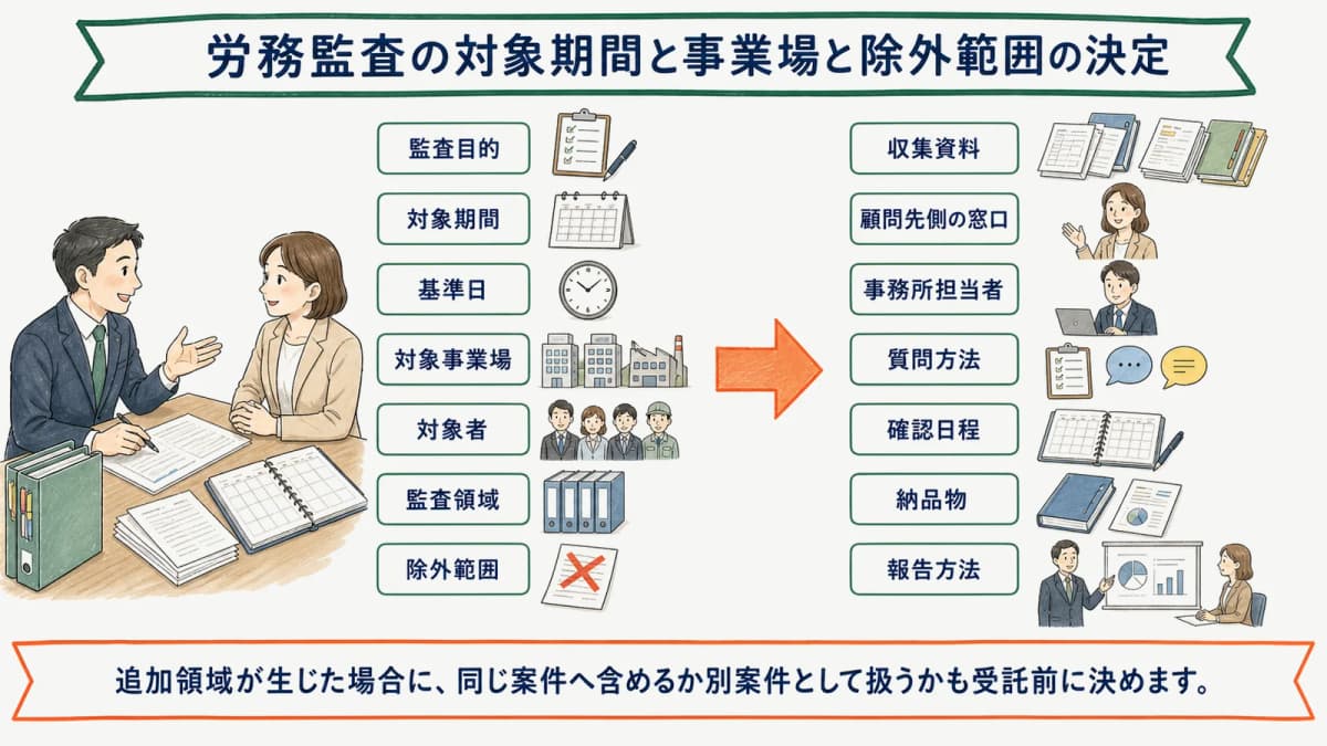 労務監査の対象期間と事業場と除外範囲の決定
