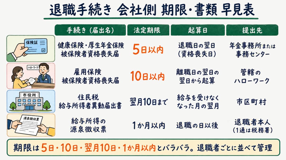 退職手続き 会社側 期限・書類 早見表