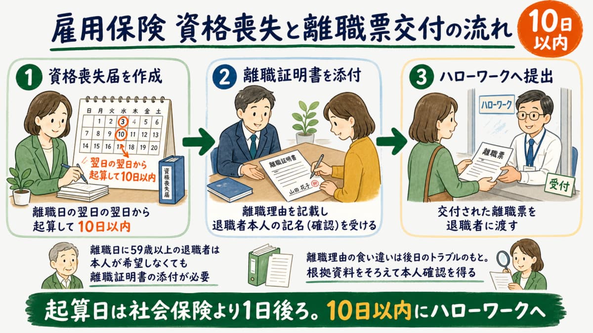 雇用保険 資格喪失と離職票交付の流れ 10日以内