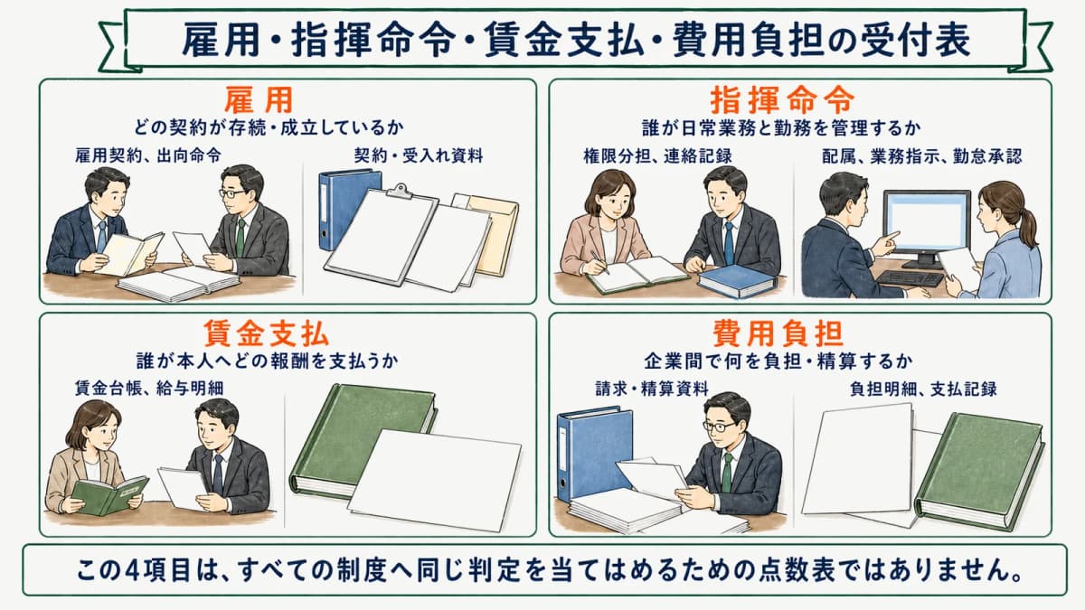 雇用・指揮命令・賃金支払・費用負担の受付表